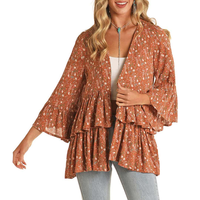 Rock & Roll Cowgirl Women's Floral Print Tiered Kimono