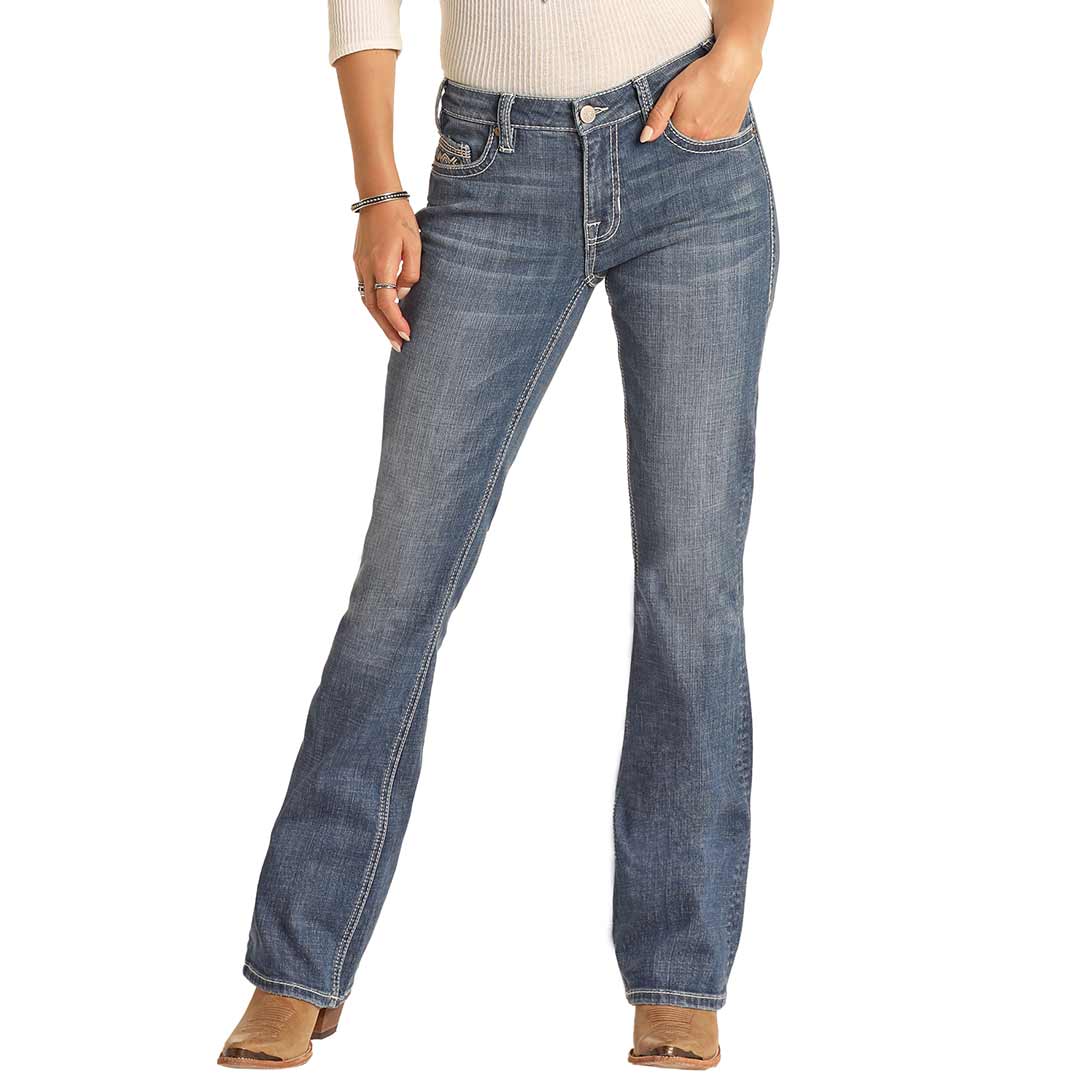 Rock & Roll Cowgirl Women's Mid Rise Stretch Bootcut Jeans