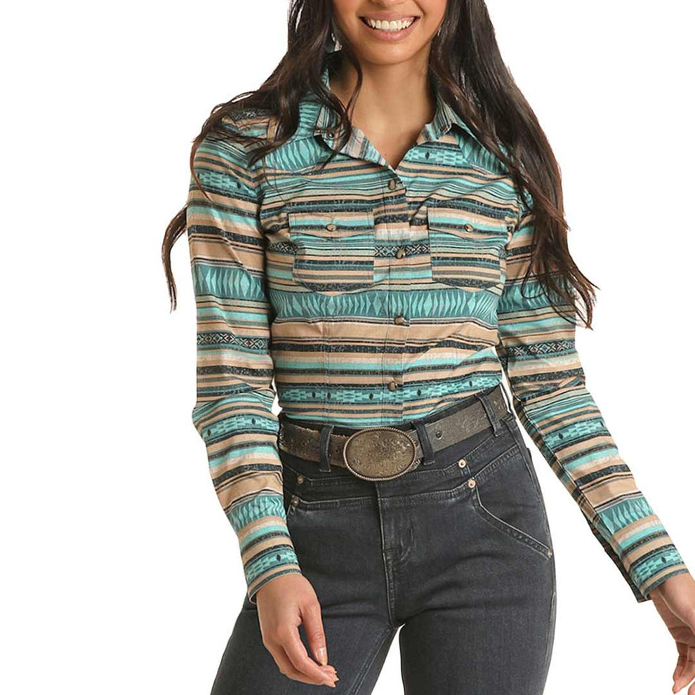 Rock & Roll Cowgirl Women's Serape Stripe Snap Shirt