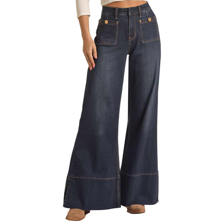 Rock & Roll Denim Women's High Rise Extra Stretch Palazzo Flare Leg Jeans
