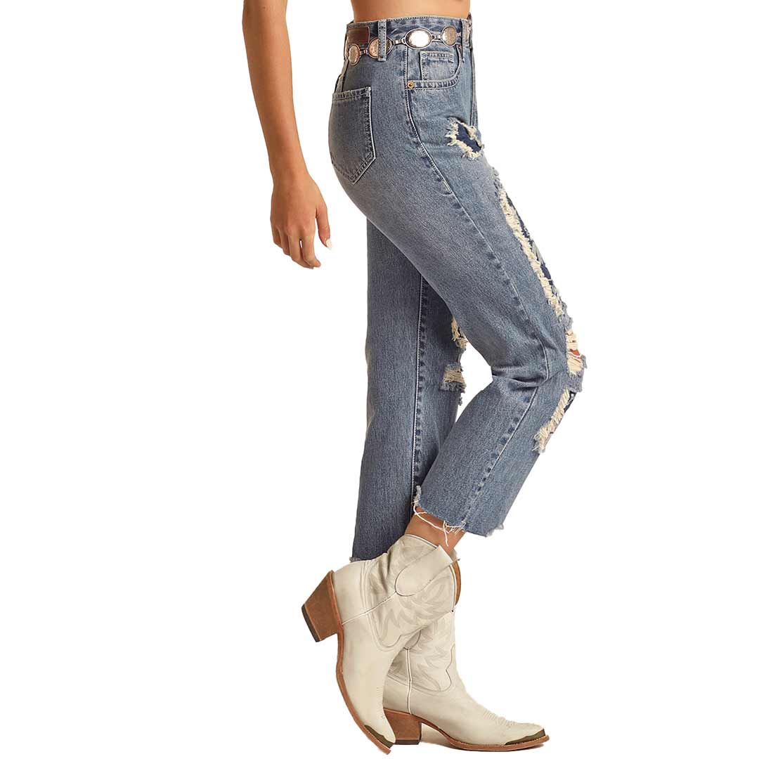 Rock Roll Denim Women s High Rise Floral Patch Cropped Jeans