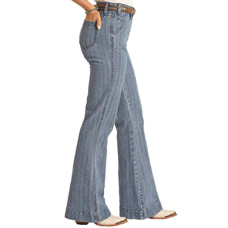 Rock & Roll Denim Women's High Rise Stretch Stripe Trouser Jeans