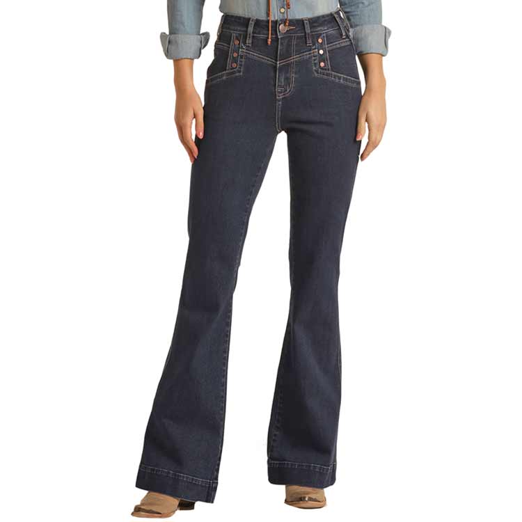 Rock & Roll Denim Women's High Rise Triple Button Trouser Jeans