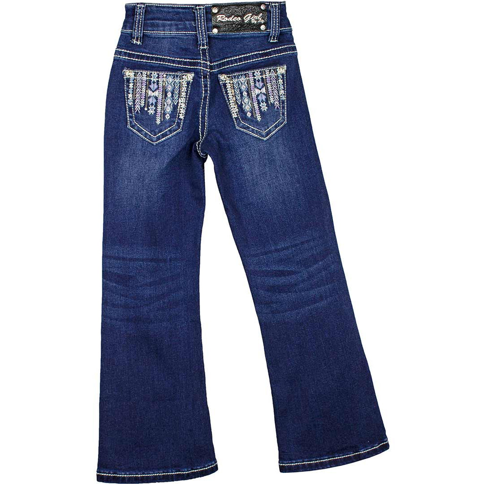 Rodeo Girl Girls' Vertical Aztec Pocket Bootcut Jeans