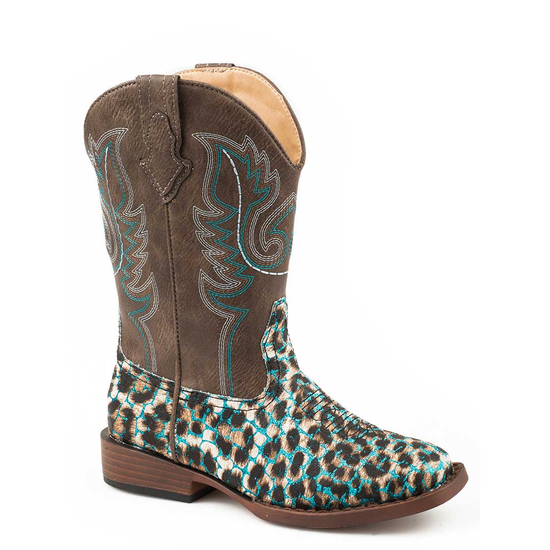 Roper Girl's Glitter Leopard Square Toe Cowgirl Boots