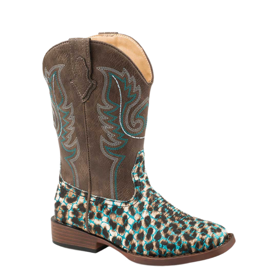 Roper Girl's Glitter Leopard Square Toe Cowgirl Boots