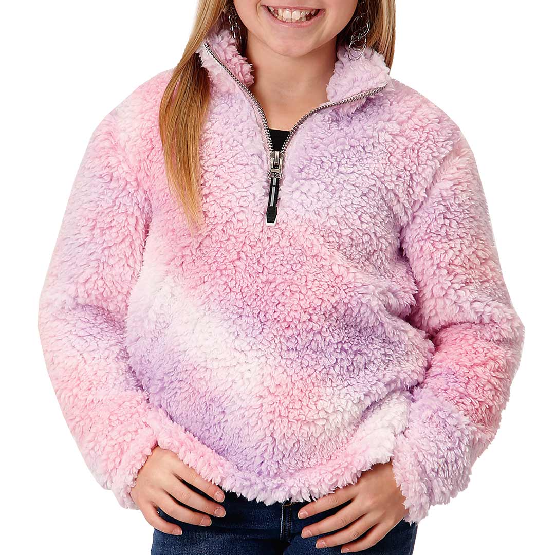 Roper Girls' Fuzzy Sherpa 1/4 Zip Pullover Sweater