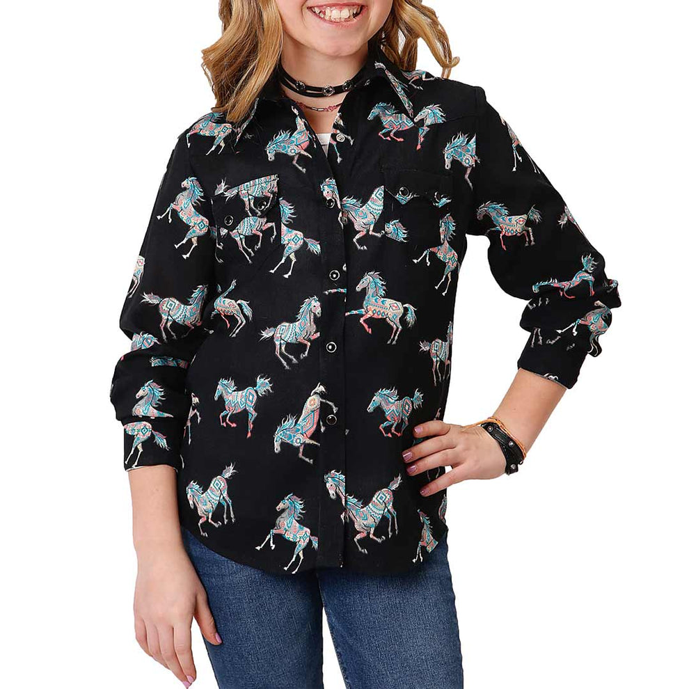 Roper Girls' Pastel Horse Print Snap Shirt Lammle's Lammle's