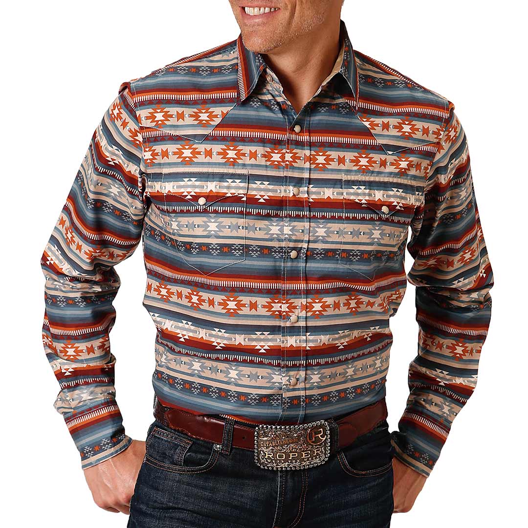 Roper Men's Aztec Stripe Print Snap Shirt