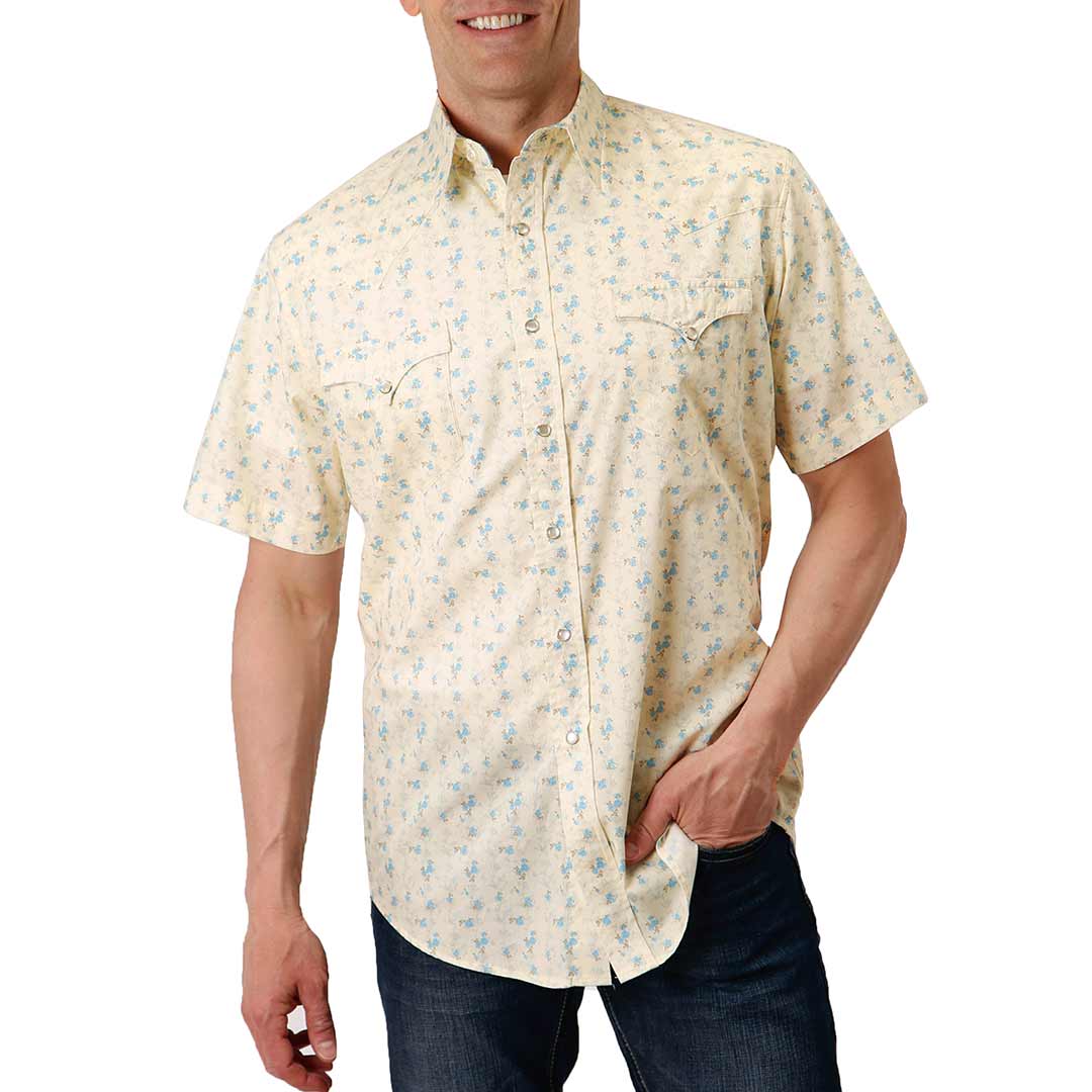 Roper Men's Floral Print Short Sleeve Snap Shirt