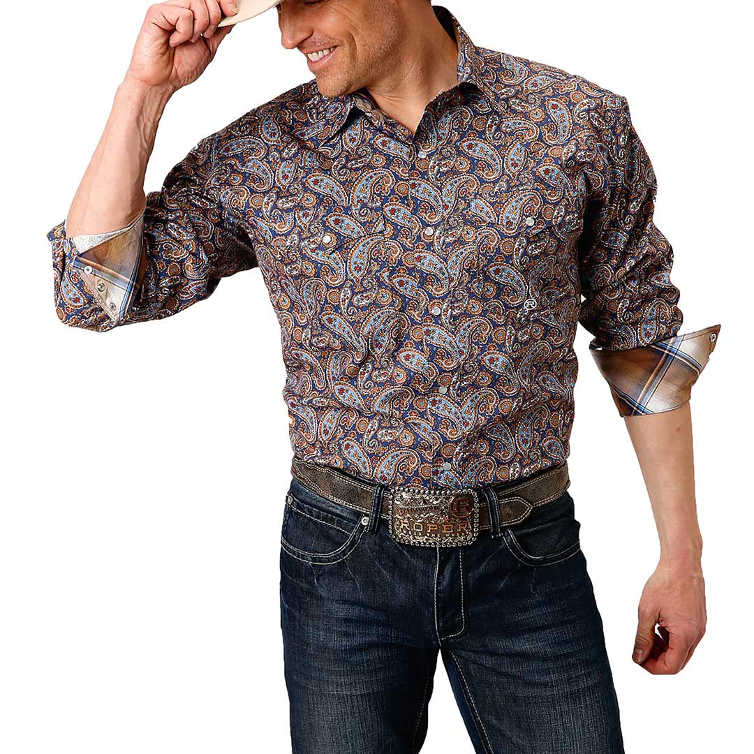Roper Men's Paisley with Contrast Plaid Snap Shirt