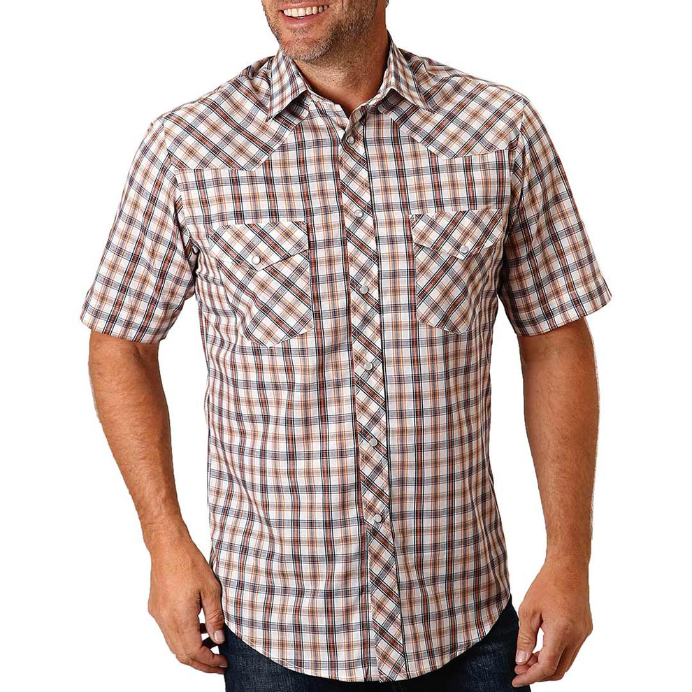 Roper Men's Short Sleeve Check Plaid Snap Shirt
