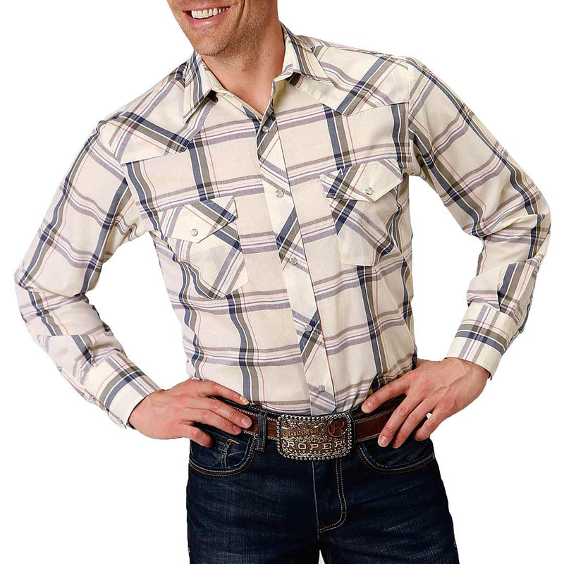 Roper Men's Windowpane Plaid Snap Shirt