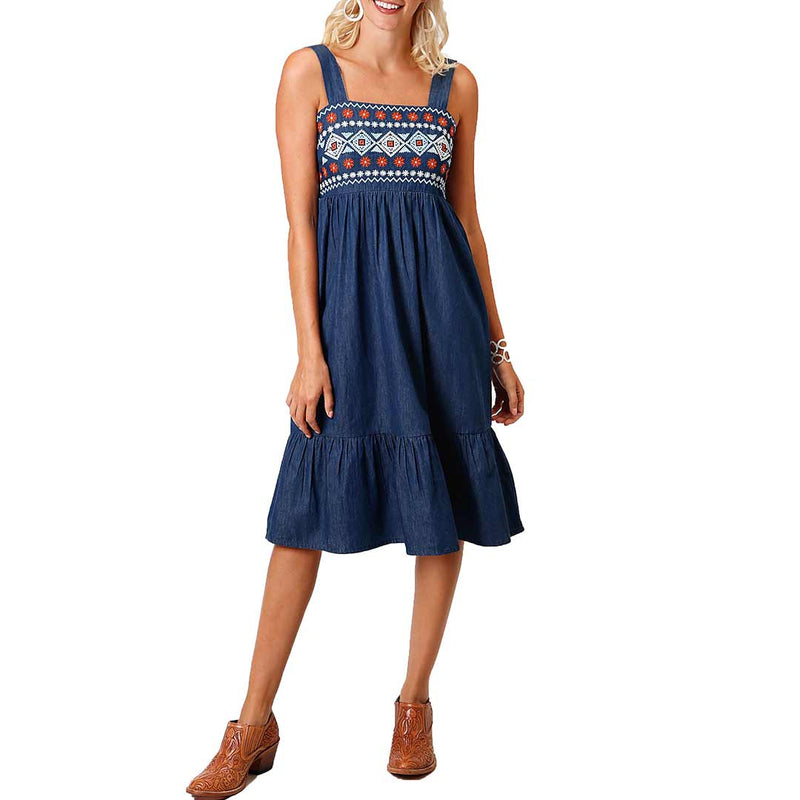 Roper Women's Embroidered Denim Tank Dress