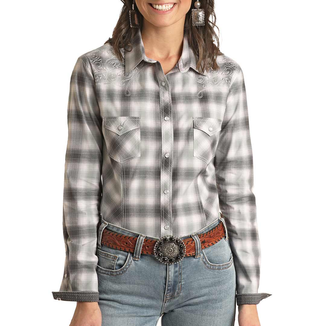 Rough Stock Embroidered Plaid Snap Shirt