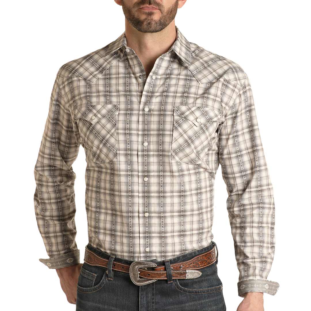 Rough Stock Men's Accent Stripe Plaid Snap Shirt