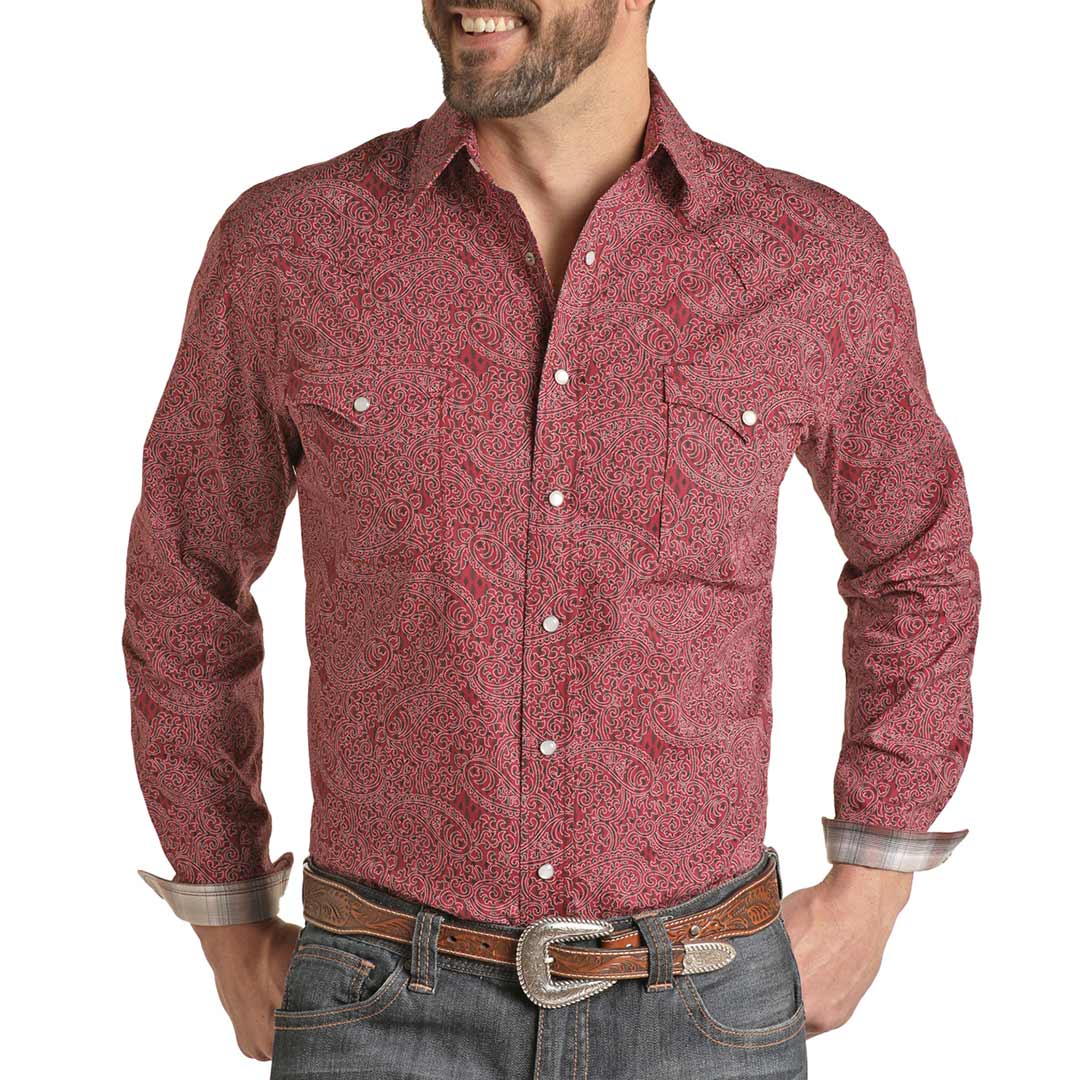 Rough Stock Men's Diamond Paisley Print Snap Shirt