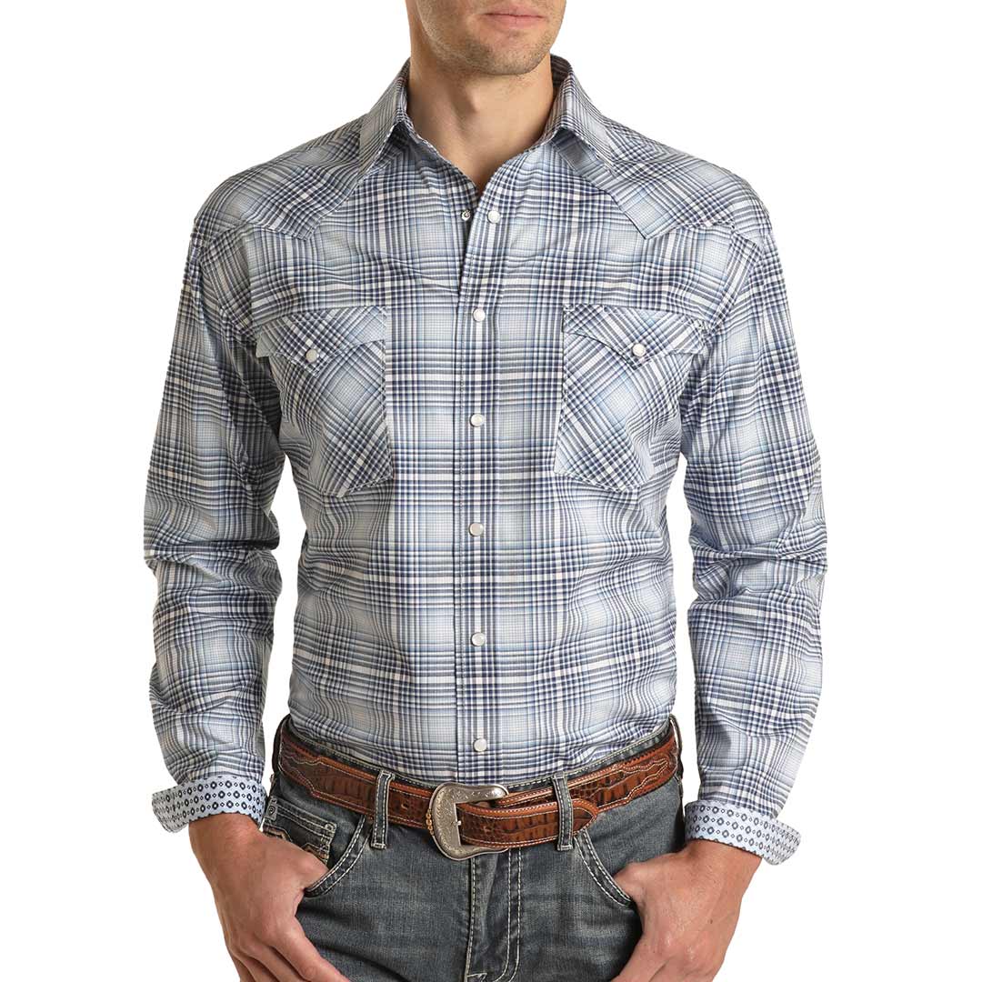 Rough Stock Men's Plaid Print Snap Shirt