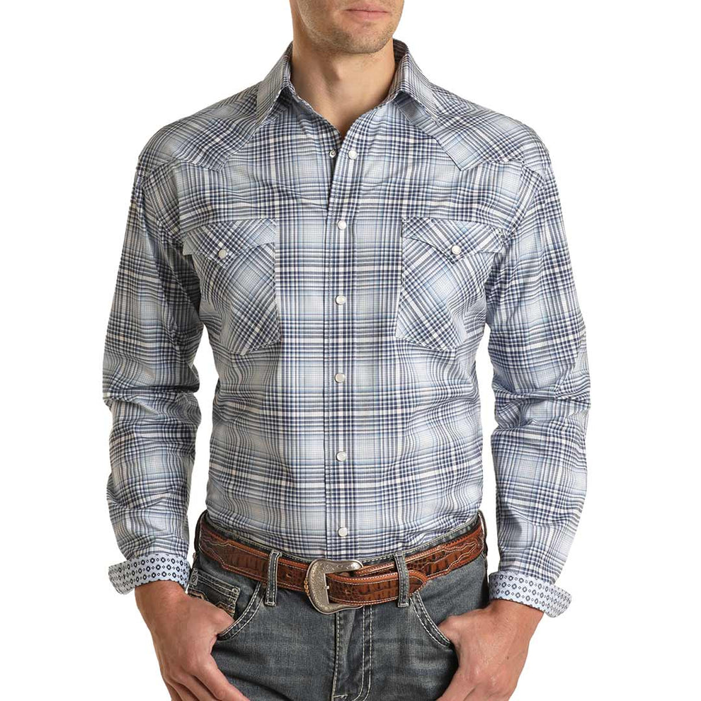 Rough Stock Men's Plaid Print Snap Shirt