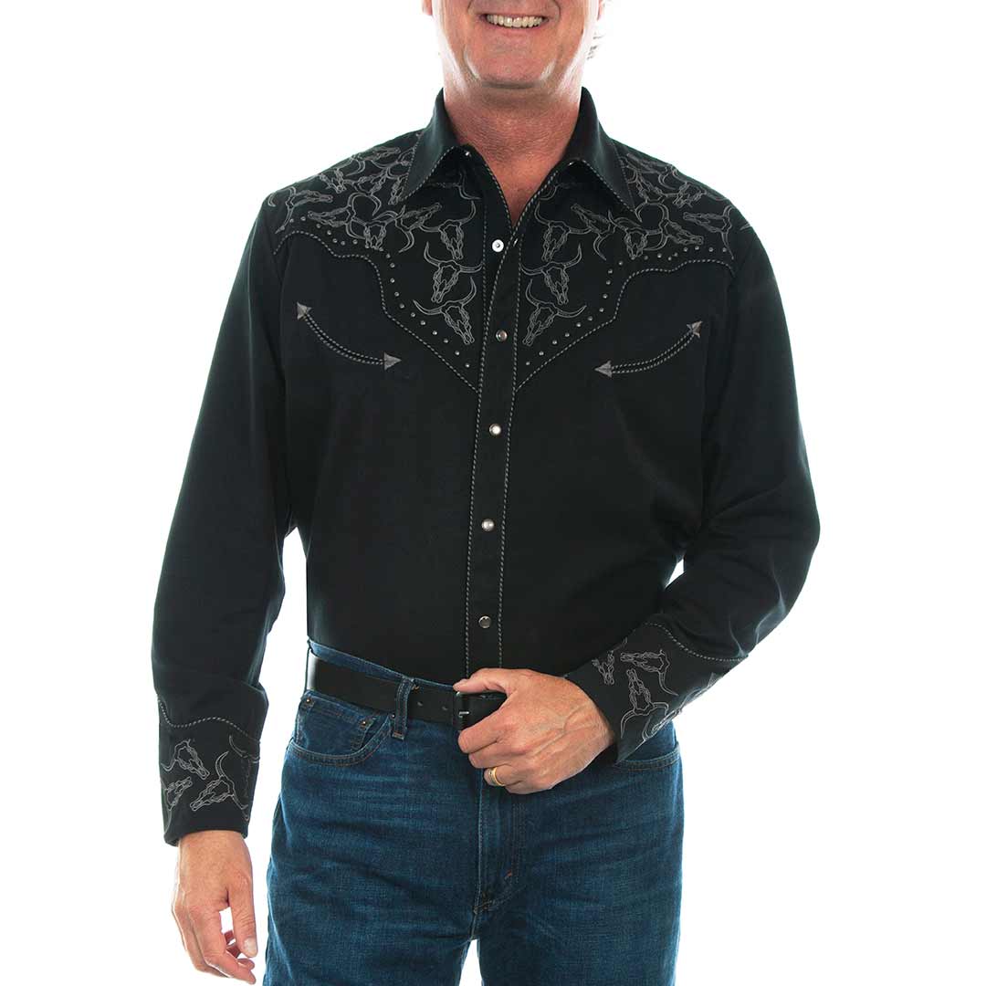 Scully Men's Steer Skull Yoke Snap Dress Shirt