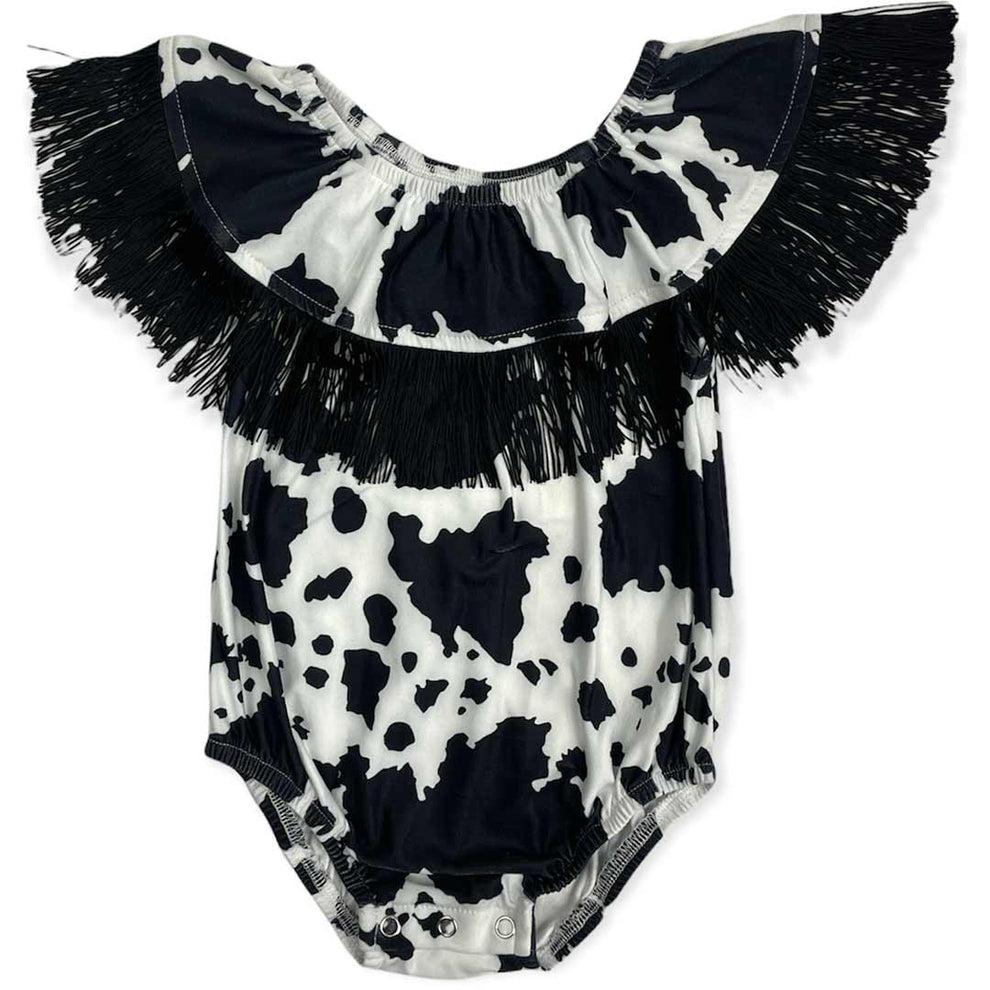 Shea Baby Infant Girls' Cow Print with Fringe Onesie