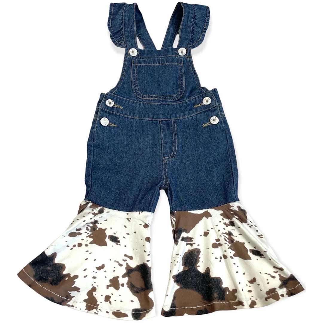Shea Baby Toddler Girls' Denim and Cow Print Overalls