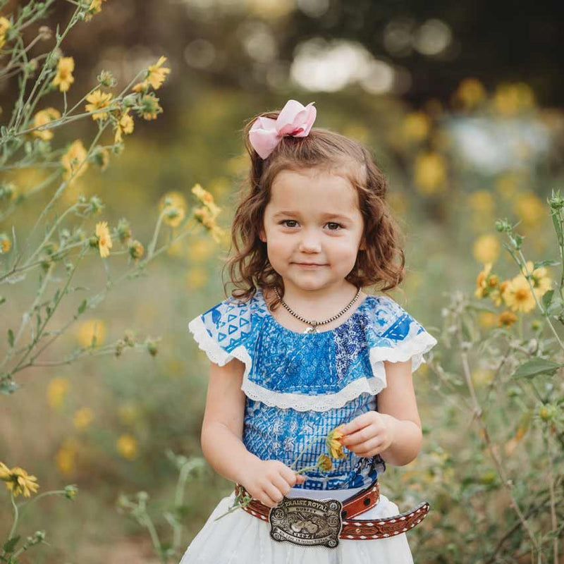 Shea Baby Toddler Girls' Denim Print Lace Shirt