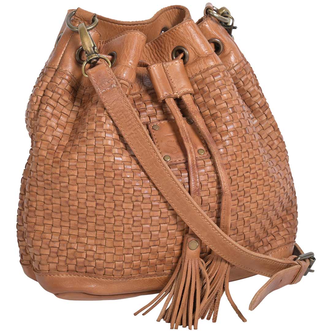 STS Ranchwear Sweet Grass Woven Leather Bucket Bag
