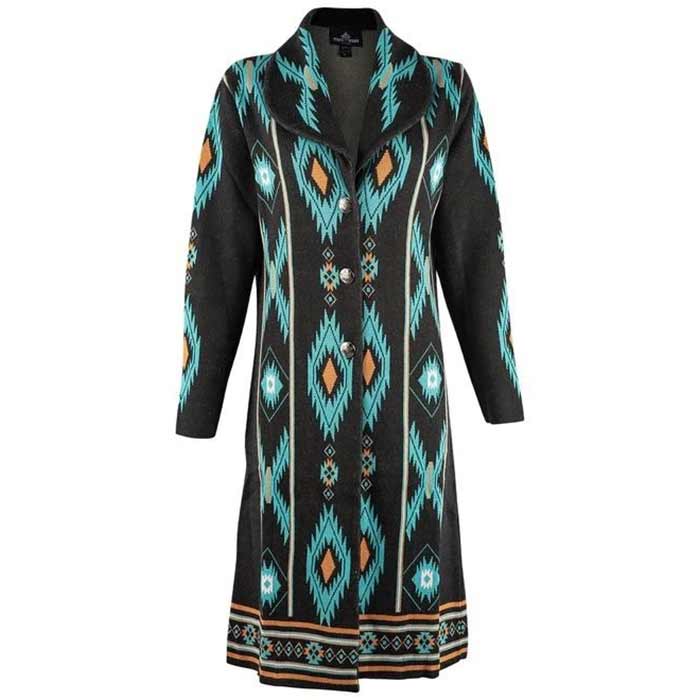 Time of the West Women's Aztec Collared Duster Cardigan