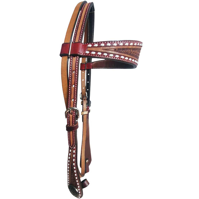 True North Trading Basketweave White Buck Stitched Brow Band Headstall