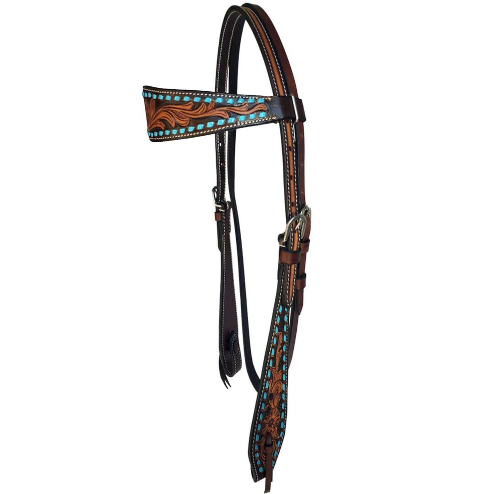 True North Trading Feather Turquoise Stitched Brow Band Headstall