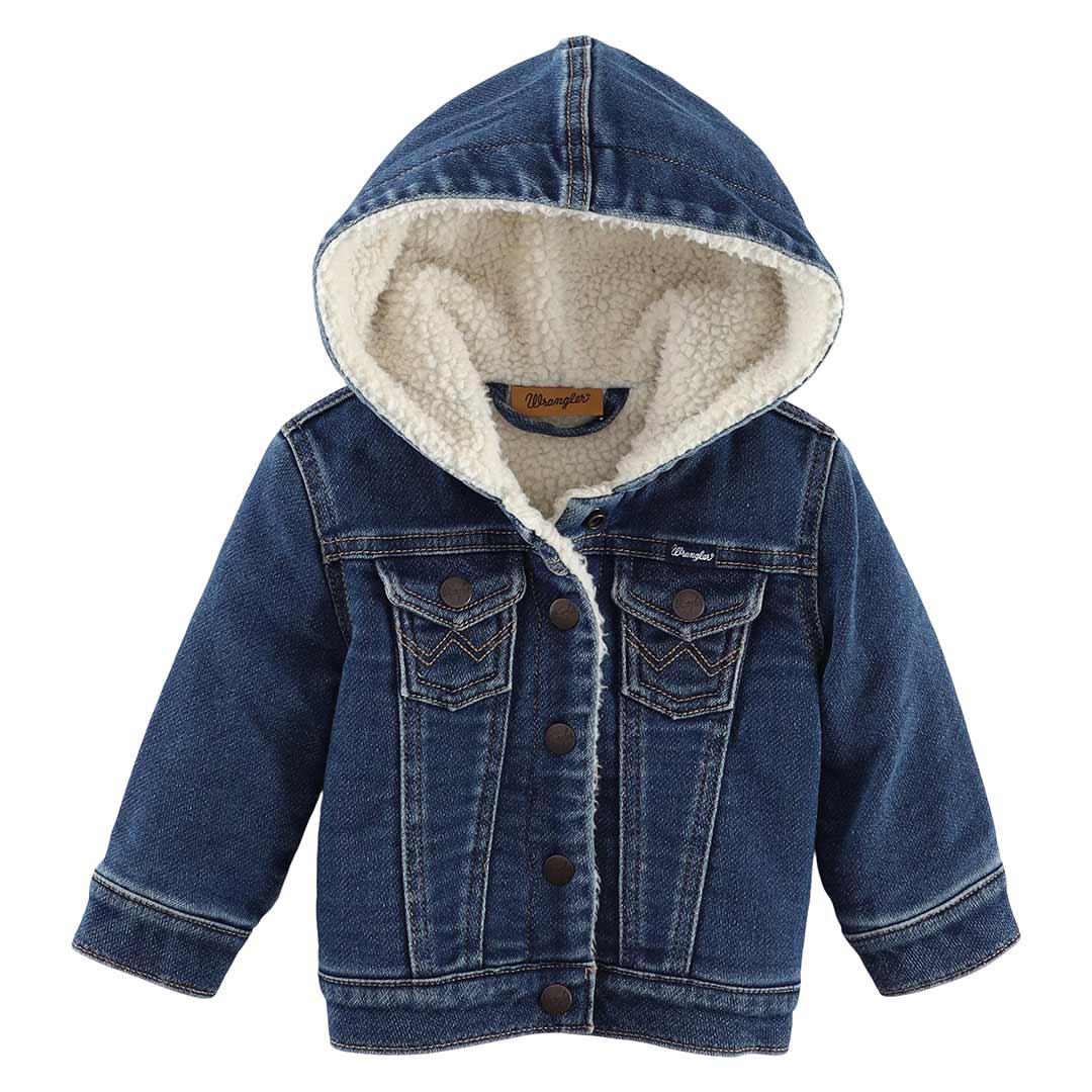 Wrangler Baby Girls' Sherpa Lined Hooded Denim Jacket