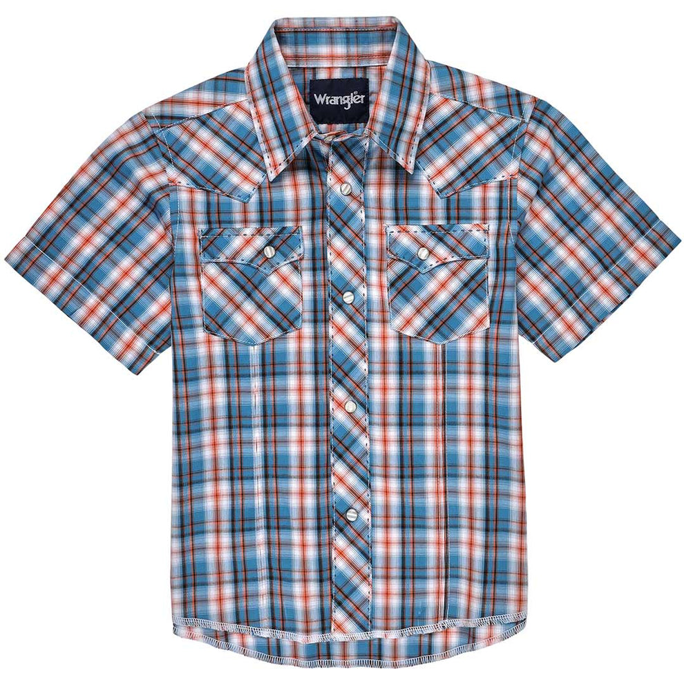 Wrangler Boy's Short Sleeve Plaid Snap Shirt
