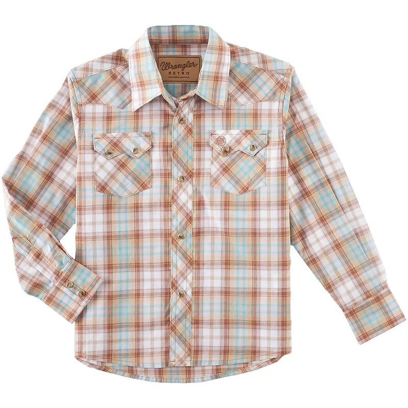 Wrangler Boys' Retro Sawtooth Pocket Plaid Snap Shirt