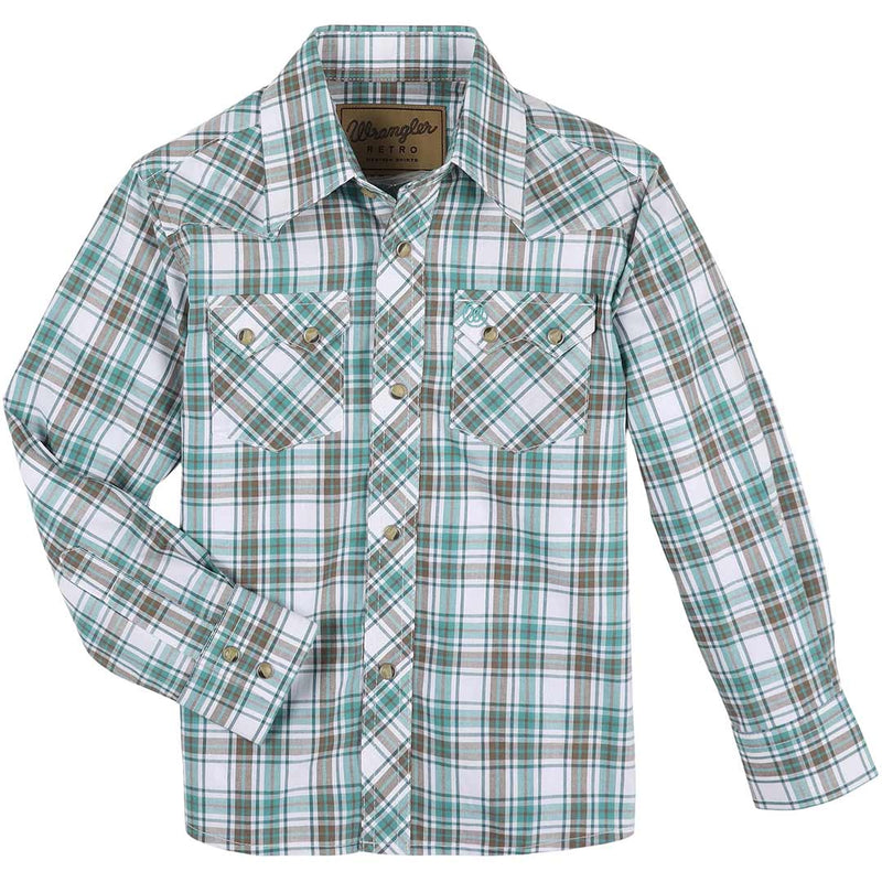 Wrangler Boys' Sawtooth Pocket Plaid Snap Shirt