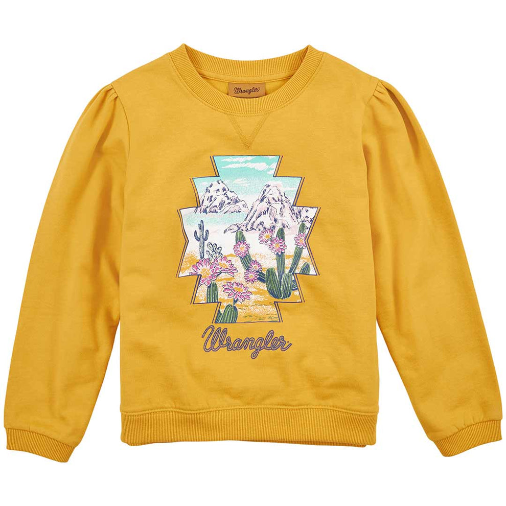 Wrangler Girls' Desert Graphic Puff Sleeve Sweatshirt