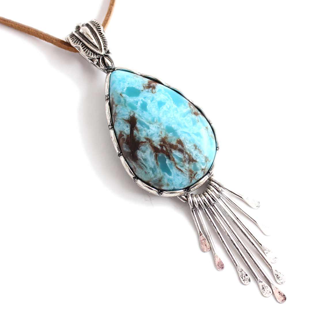 Wyo-Horse Turquoise Drop Suede Cord Necklace