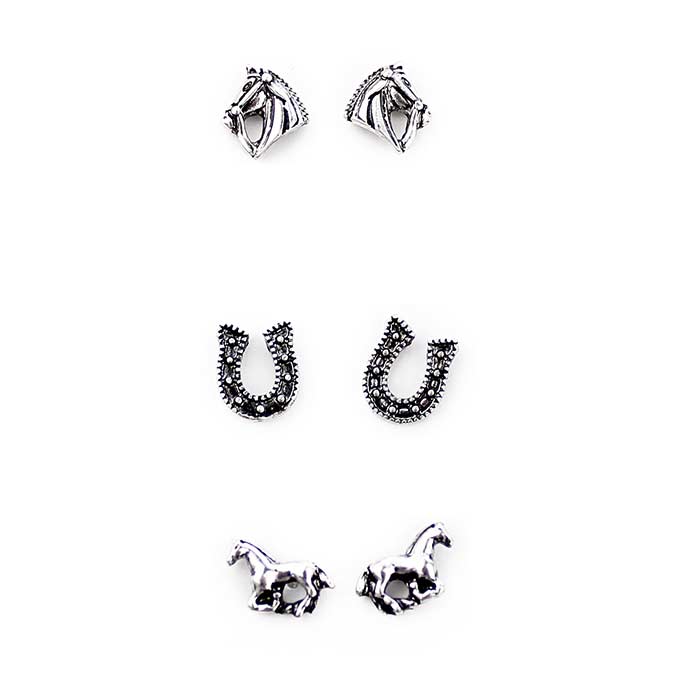 Wyo-Horse Women's Simple Set of Three Horse Earrings